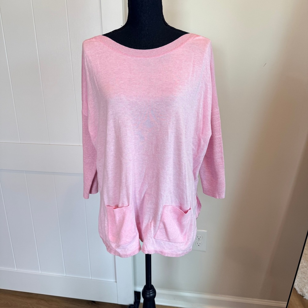 Lilly Pulitzer Pink Metallic Shimmer Boatneck Pocket Sweater Small